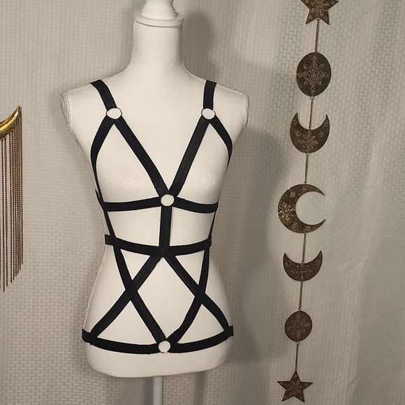 Dresses Full Body Harness Over Dress Goth Gothic Witch Witchy All Black Strappy Bandage Poshmark